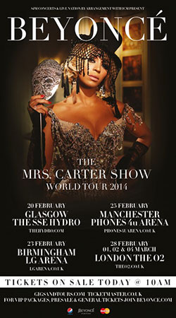 Beyoncé - The Mrs Carter Show - 2014 UK Tour Poster