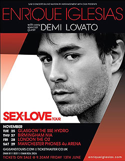 Enrique Iglesias - Sex and Love - 2014 UK Tour Poster